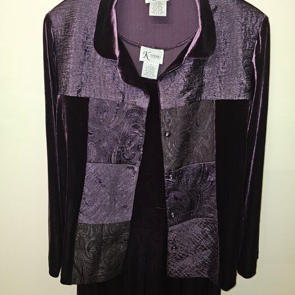 K Studio 2pc Velvet Jacket Dress Set Eggplant Purple Black Holiday Formal 12 - Picture 2 of 8